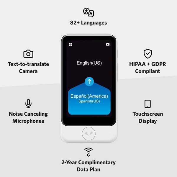 Pocketalk S2 Plus Voice & Camera Real -Time Translator with eSIM 5 Year White