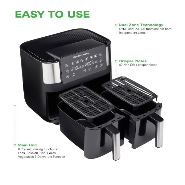 Hamilton Beach 8L Dual Basket Air Fryer 2850W