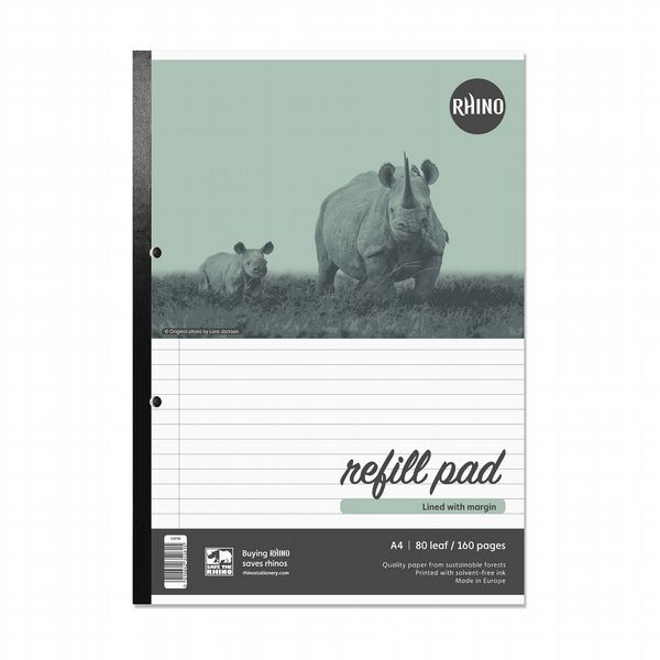 RHINO Office A4 Refill Pad Sidebound 160 Pages / 80 Leaf 8mm Lined with Margin