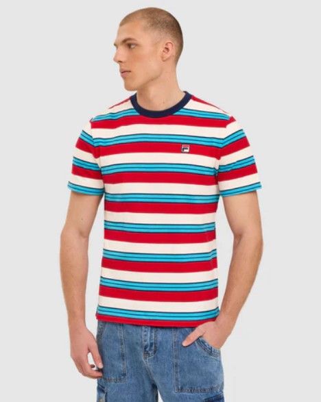FILA JESSE MENS YARN DYE STRIPE TEE-FNAVY/CYAN/FRED/GARDENIA