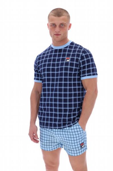 FILA FREDDIE CHECK TEE WITH CONTRAST RIB MENS - FILA NAVY/BLUE BELL