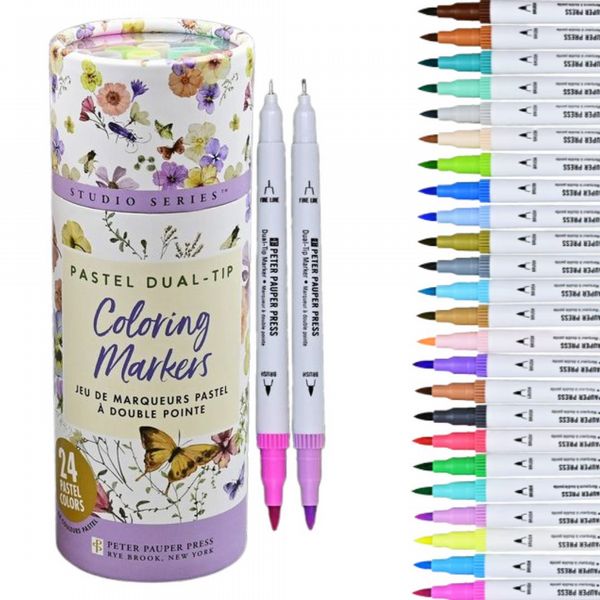 Peter Pauper Studio Series Dual-Tip Pastel Markers (Set of 24)