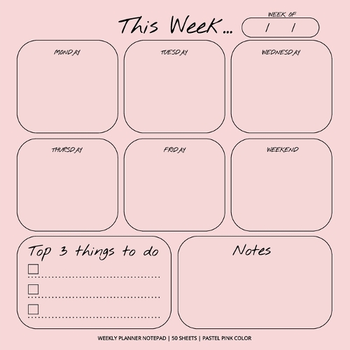 Weekly Planner Notepad: Pastel Pink Color, To Do List, Daily Agenda, Organizer, Desk Pad, 50 Sheets