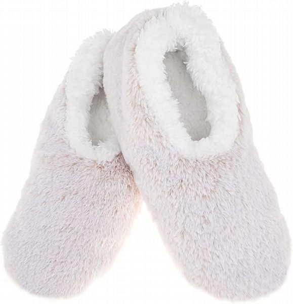 Snoozies! Frosty Faux Fur Slippers Non-Slip Soles White