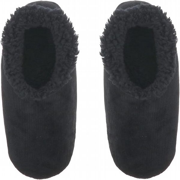 Snoozies! Modern Brushed Cord Slippers Non-Slip Soles Black
