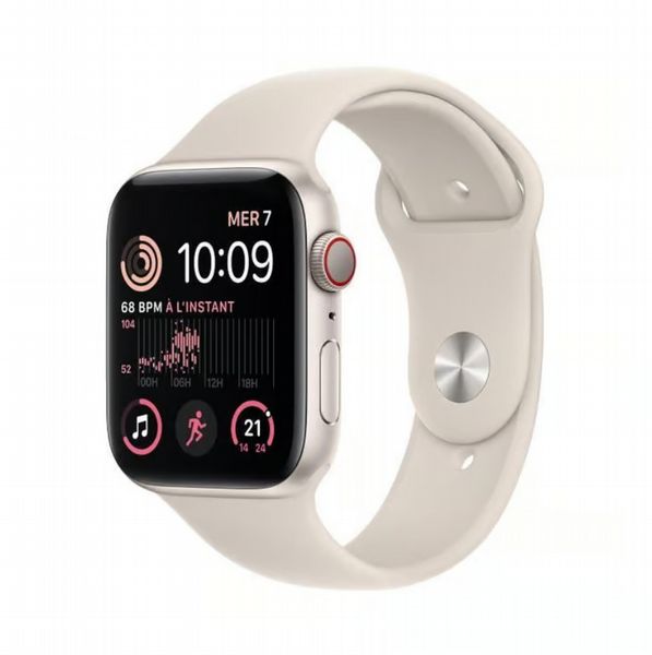 Refurbished Apple Watch SE2 Aluminium 40mm Sport Strap S/M Starlight/Beige. Grade: Premium