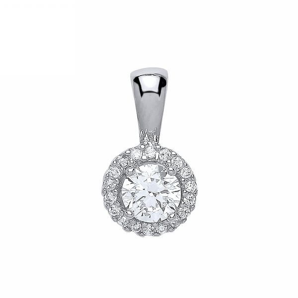 Albion Sterling Silver Cubic Zirconia Clear Centre & Cluster Pendant
