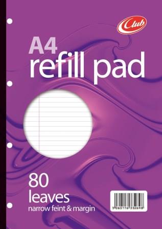 Club A4 Refill Pad Narrow Feint & Margin 80 Leaf